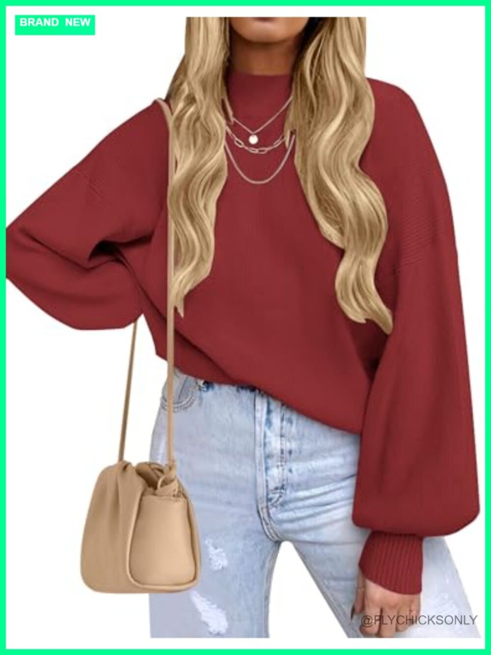 Womens Turtleneck Long Sleeve Knit Oversized Sweater Pullover